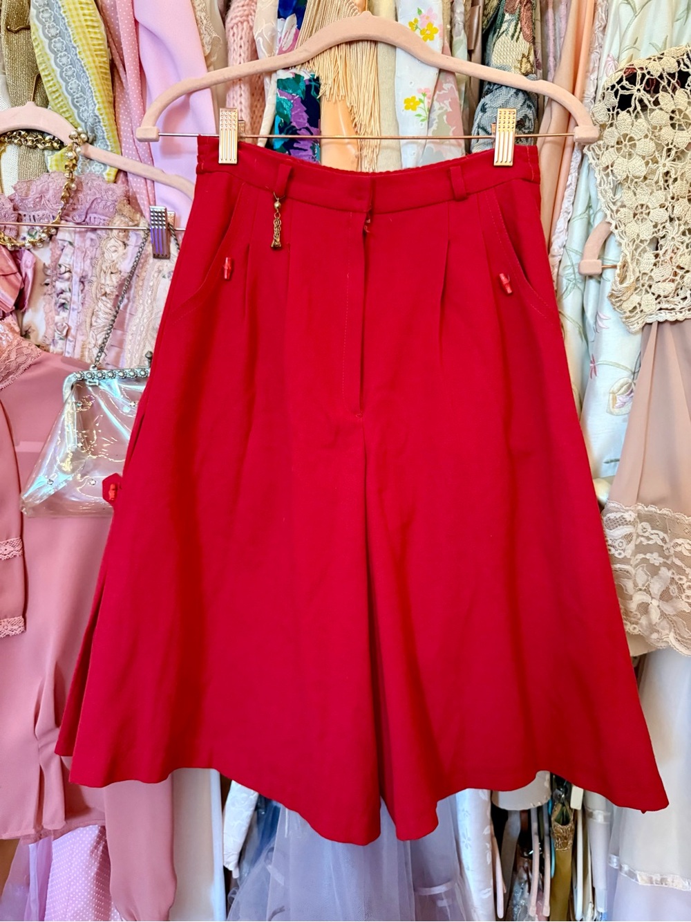 Vintage 80s Bold Cherry Red High Waisted Culotte Shorts Small